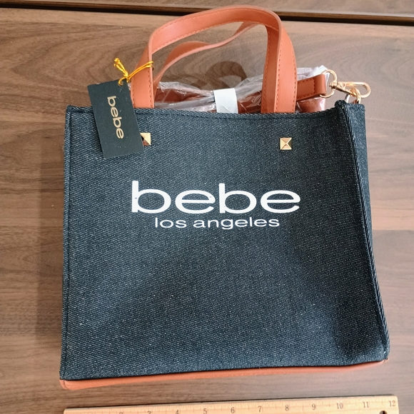 bebe Handbags - bebe Dark Denim and Tan Mini Bag